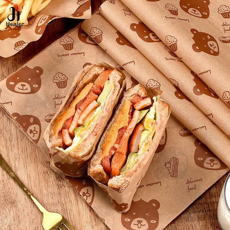 100 buah kemasan Sandwich kertas makanan Grade tanpa BisphenolA kertas tahan minyak roti Sandwich kentang goreng alat memanggang kertas minyak