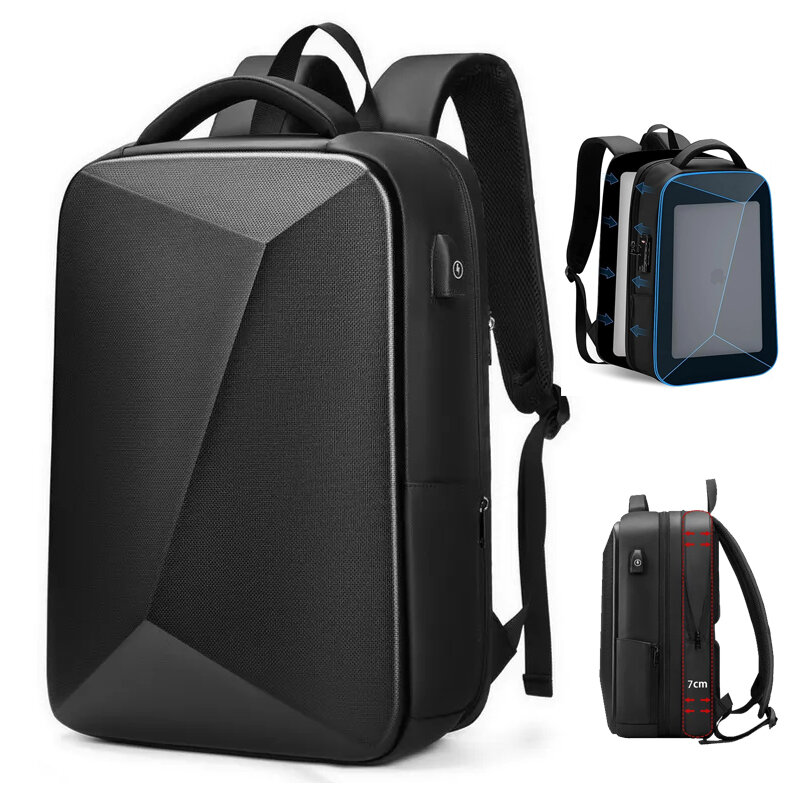 Sac à dos pour ordinateur portable 15.6 "pour homme, sac à coque rigide extensible, sacs à dos étanches antivol TSA, chargement USB, sac de voyage d'affaires