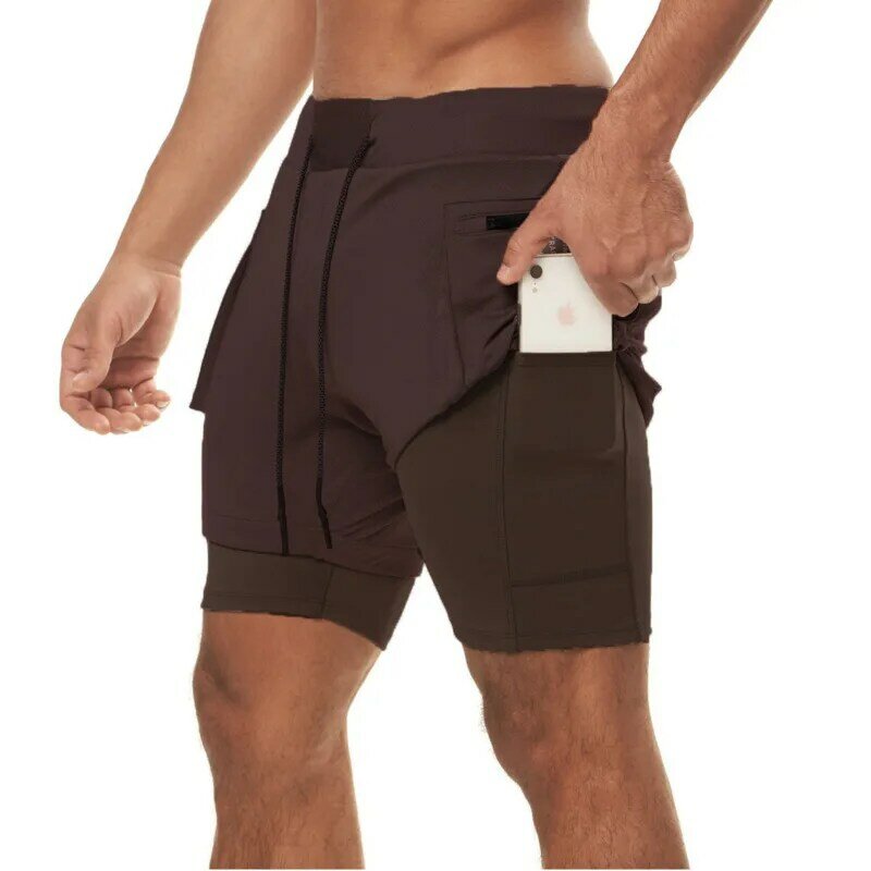 Męskie spodenki do biegania letnia odzież sportowa dwupokładowy krótkie spodnie 2 w 1 odzież do ćwiczeń treningowy spodenki sportowe siłownia męskiej