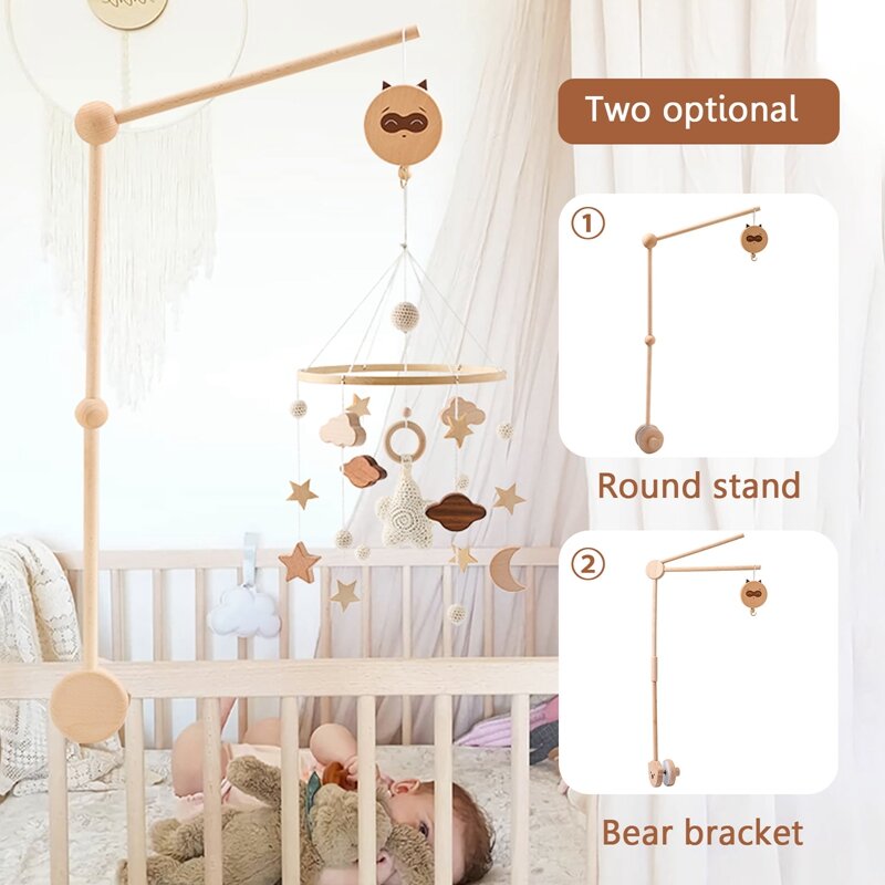 Baby Wooden Bed Bell Bracket Mobile Hanging Rattles Bracket Toys Hanger Baby Crib Mobile Bed Bell Wood Toys Holder Arm Bracket