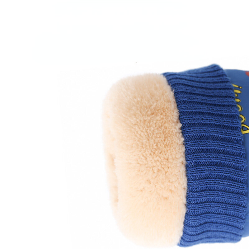 เด็กหิมะ Plush ถุงมืออุ่นสีทึบฤดูหนาว Windproof กันน้ำสวมใส่ Five-Finger กลางแจ้งขี่ถุงมือเล่นสกี