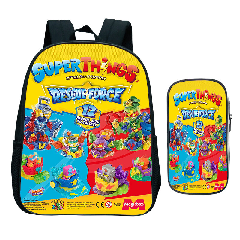 Mochila SuperThings con bolsa para bolígrafos, mochila escolar de dibujos animados para niños y niñas, guardería