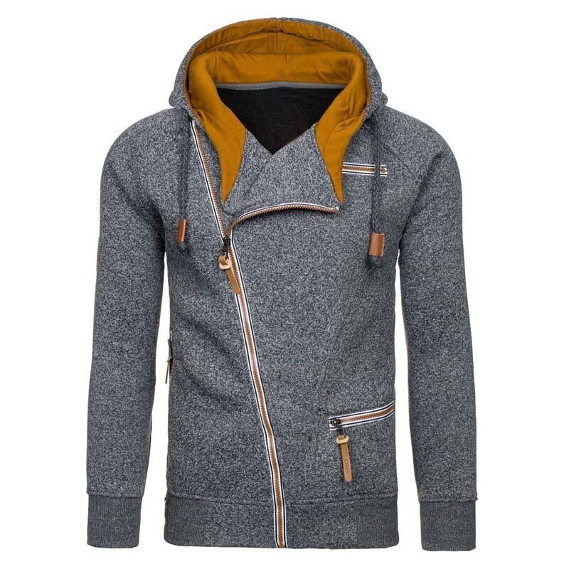 Sudadera con capucha de manga larga para hombre, suéter informal de color liso con cremallera, ropa de calle, otoño, 2023