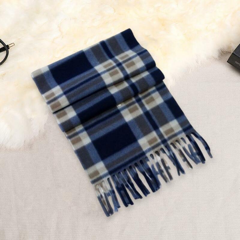 Unisex Plaid Scarf Plaid Print Tassel Winter Scarf for Unisex Thick Warm Double-sided Plush Long Wide Neck Protection for Ladies