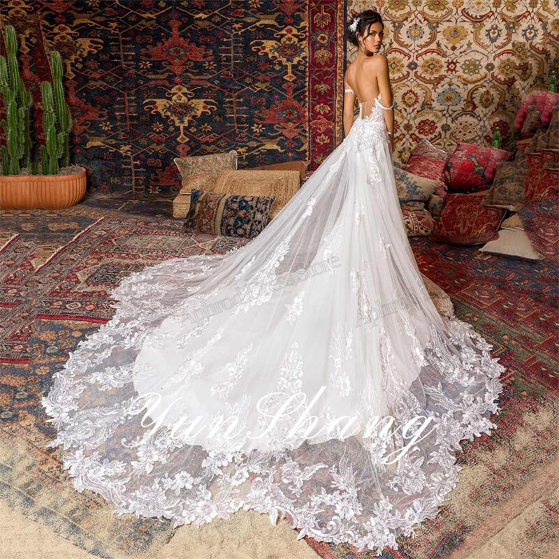 Gaun pengantin indah gaun pengantin Satin applique renda gaun bahu indah untuk pengantin wanita gaun pengantin 2024