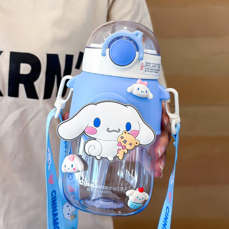 690ml Sanrio bottiglia d'acqua di grande capacità Cinnamoroll Kuromi My Melody tazza d'acqua portatile in paglia per sport all'aria aperta Fitness