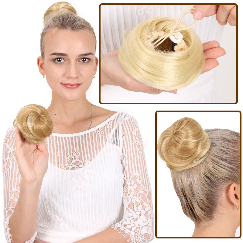 MANWEI-Synthetic Clip-On Cabelo Bun, Elástico, Cabelo Liso, Chignon Extensão, Scrunchie Hairpiece para Mulheres e Crianças