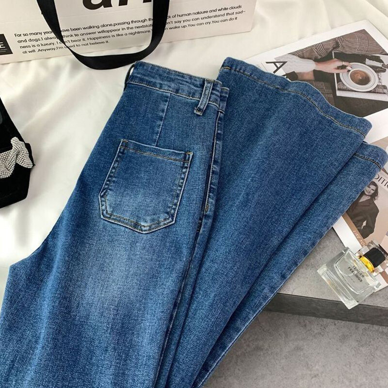 Шикарные джинсы-клеш, модель 2023 года, простые облегающие джинсовые брюки с высокой талией, весна-осень, свободные прямые брюки, женские джинсы