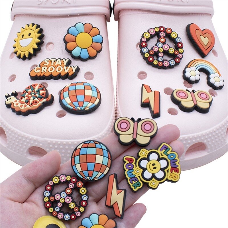 1pcs Pins for Crocs Charms Shoes Accessories Peace Sun Decoration Jeans Women Clogs Buckle Kids Favors Men Badges Boy Girl Gift