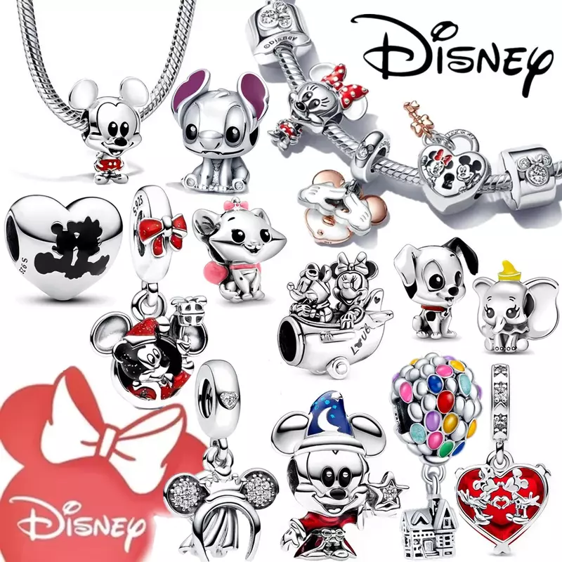 Disney-abalorios de plata 925 de Cenicienta y Mickey Mouse, compatibles con pulsera Pandora, cuentas originales de plata 925 para regalo y fabricación de joyas