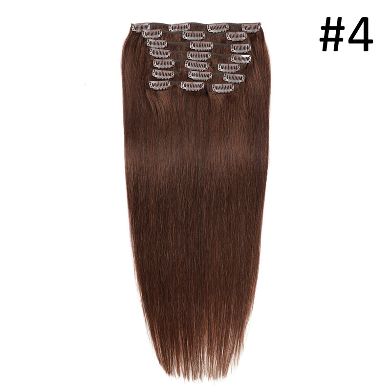 Clip In Hair Extensions Brown Straight Remy Hair Clip In Human Hair Extension For Women Double Weft Clip-On HairPiece 24 Inch #4