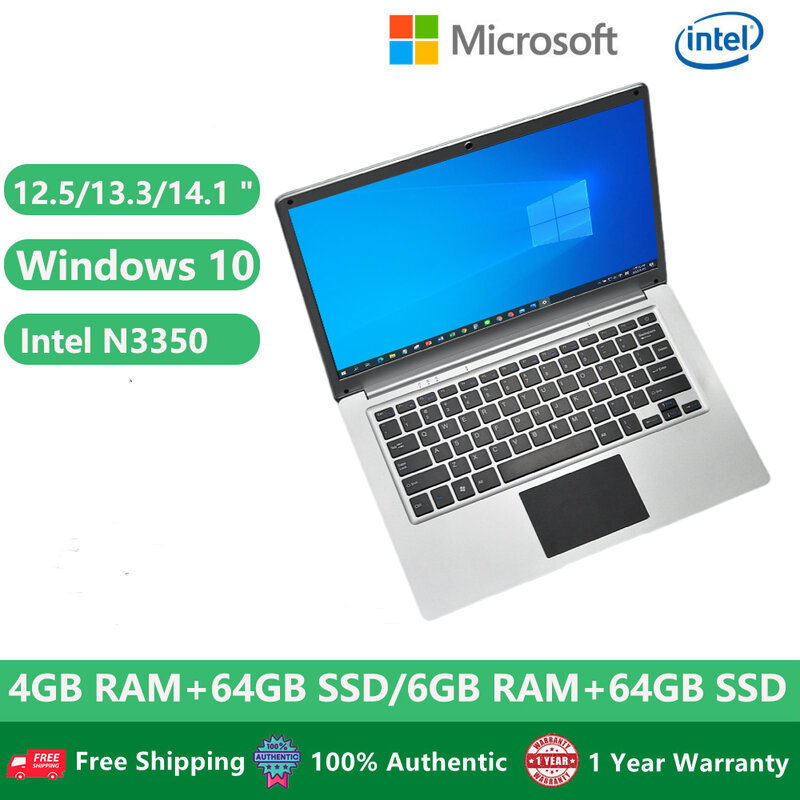Ordenador portátil para estudiantes, Notebook con Windows 10, Netbook Gaming, 12,5/13,3/14,1 pulgadas, N3350 Intel Celeron, 6GB de RAM, 64GB, EMMC, HDMI, barato