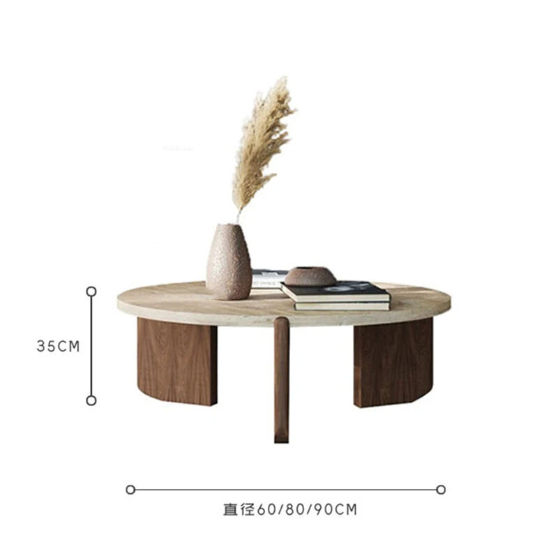 Meja kopi kayu padat Nordik untuk Café mebel samping meja Travertine kreatif rumah tangga ringan mewah ruang tamu meja kopi