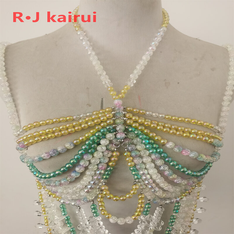 Rantai badan akrilik logam seksi untuk wanita mode kristal manik Halter gaun pesta topeng aksesoris perhiasan
