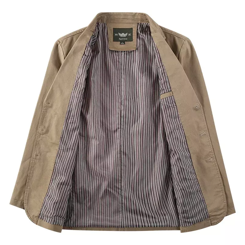 Jaqueta regular casual de bolso múltiplo masculina, terno retrô de cor sólida, casaco largo solto de três seios, novo para primavera e outono