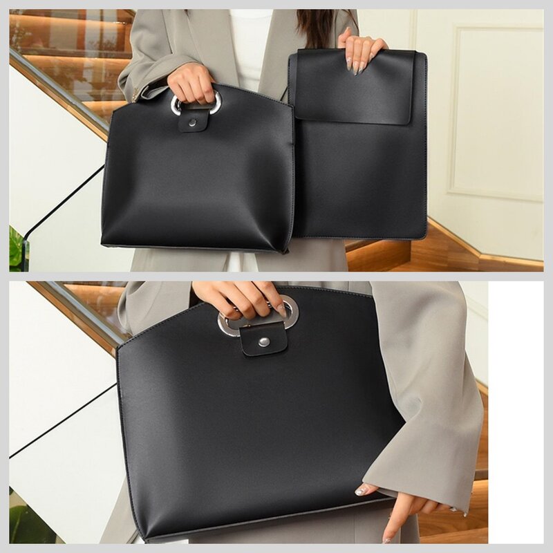 黒のビジネスドキュメントバッグ、女性のハンドバッグ、ドキュメントのクラッチバッグ、女性のハンドバッグ