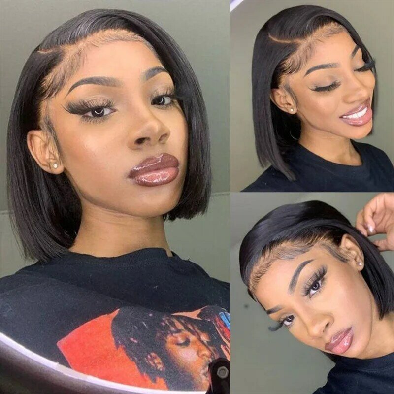 Lace Front Straight Bob Human Hair Wigs 4x4 Closure Wigs Pre Plucked Short Straight Brazilian Natural Hair Wig