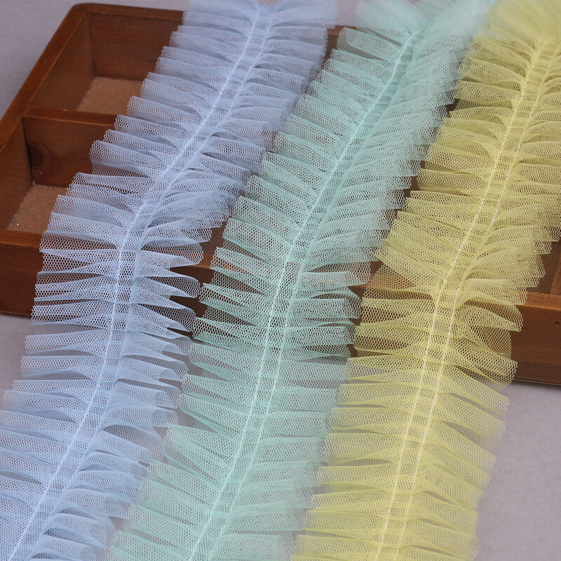 Cinta de encaje plisada de alta calidad, suministros de costura de tela de encaje de tul de 6cm, hilo de guipur de red de vestido para ropa dentelle RT29, 1M