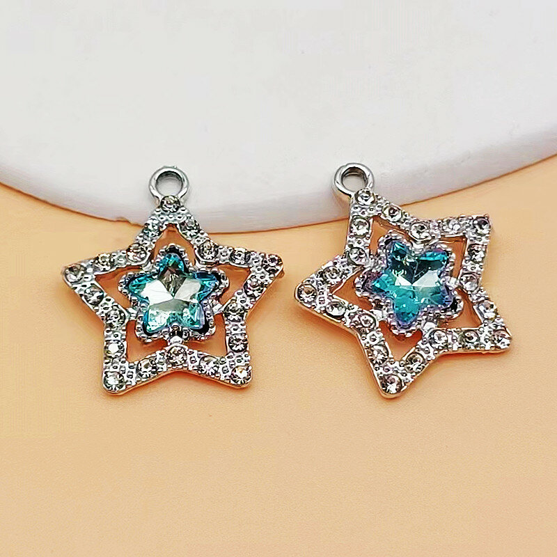 10 buah jimat bintang kristal berlapis perak untuk membuat perhiasan gelang Temuan kalung Aksesori DIY