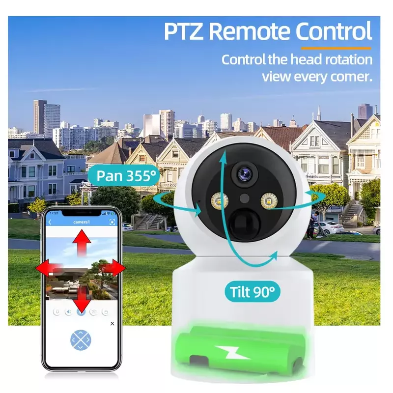 WiFi kamera IP 5MP Monitoring dziecka wbudowana bateria bezprzewodowa PTZ HD kamera do wykrywania ludzi w domu Secuiry wideo cccam