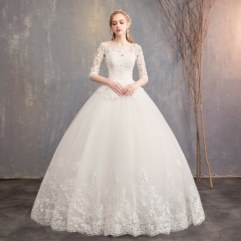 MK1540-One-shoulder slimming simple lace wedding dress