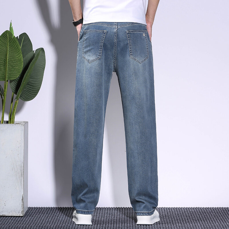Neue weiche Herren Lyocell Baggy Jeans dünne Sommer lose gerade Hosen Vintage Business Casual Fashion Korea Hose