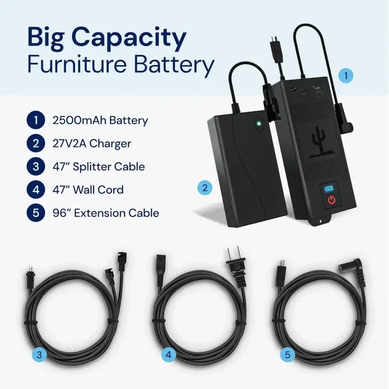 The Blue Cactus Universal Battery Pack for Reclining Furniture with LCD Display- Wireless 2500mAh Rechargeable Battery for Elect