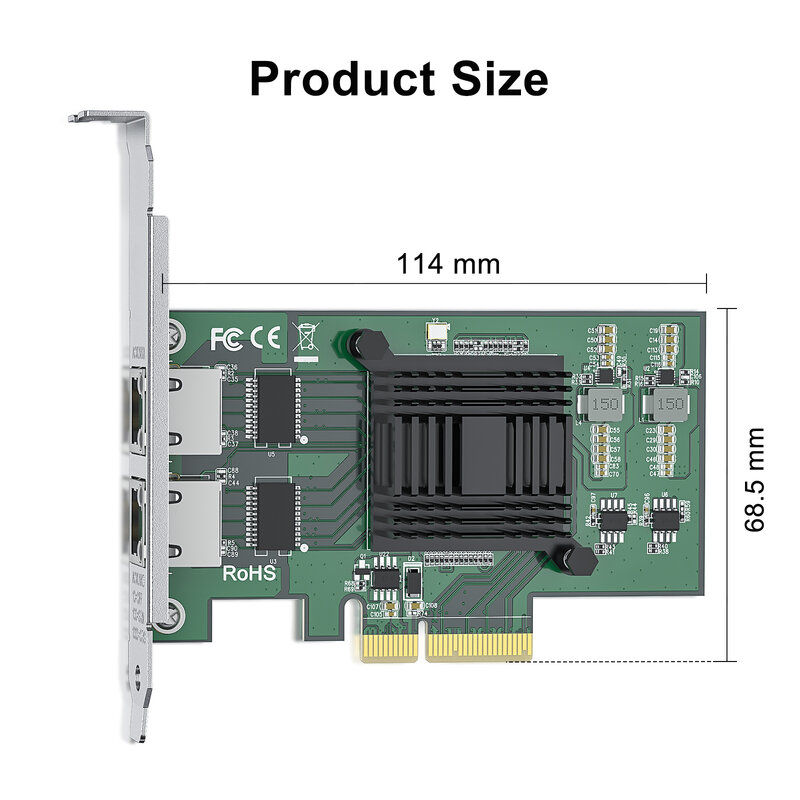 Adaptador de red de servidor Ethernet Intel I350-T2, 1,25 Gb, Chip PCI-e NIC I350AM2