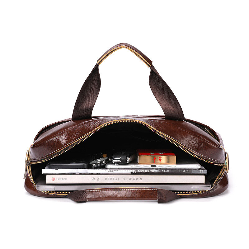 กระเป๋าหนังวัวมันเงาสำหรับผู้ชาย, กระเป๋าถือแนวธุรกิจจุของได้มากกระเป๋าสะพายหนังของขวัญกระเป๋าแล็ปท็อป A1G053