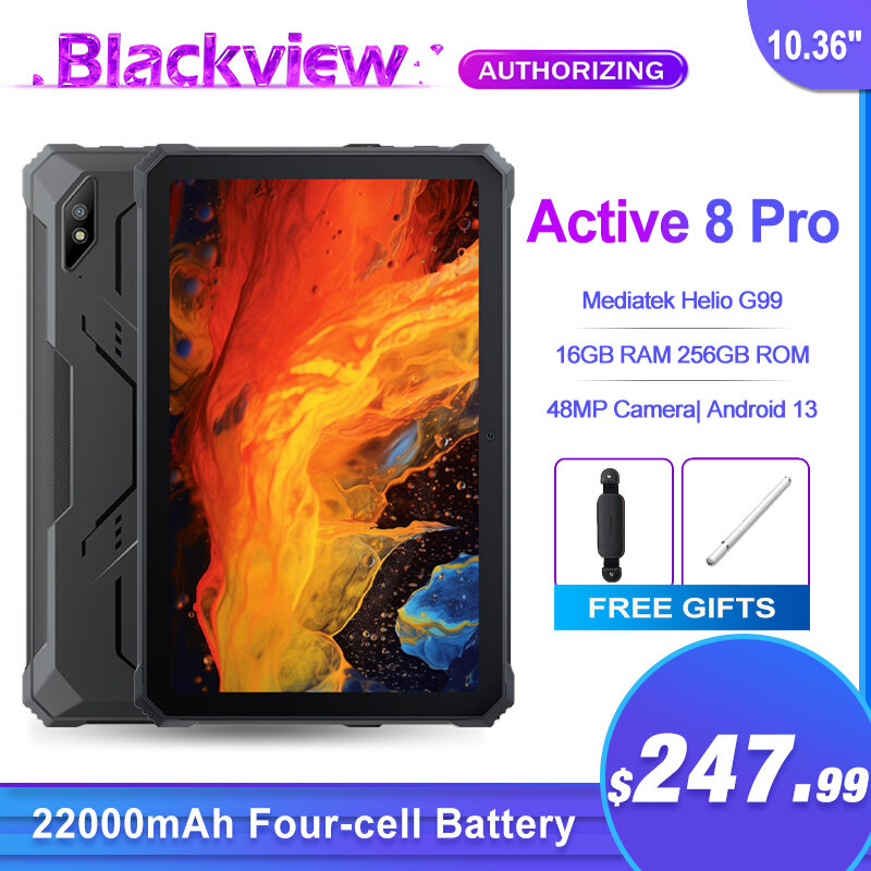 Blackview-Active 8 Pro Rugged Tablets, Bateria de 22000mAh, Android 13, 10.36 ", Tela 2.4K, 16GB, 256GB, Helio G99, Câmera 48MP, Tablet, PC