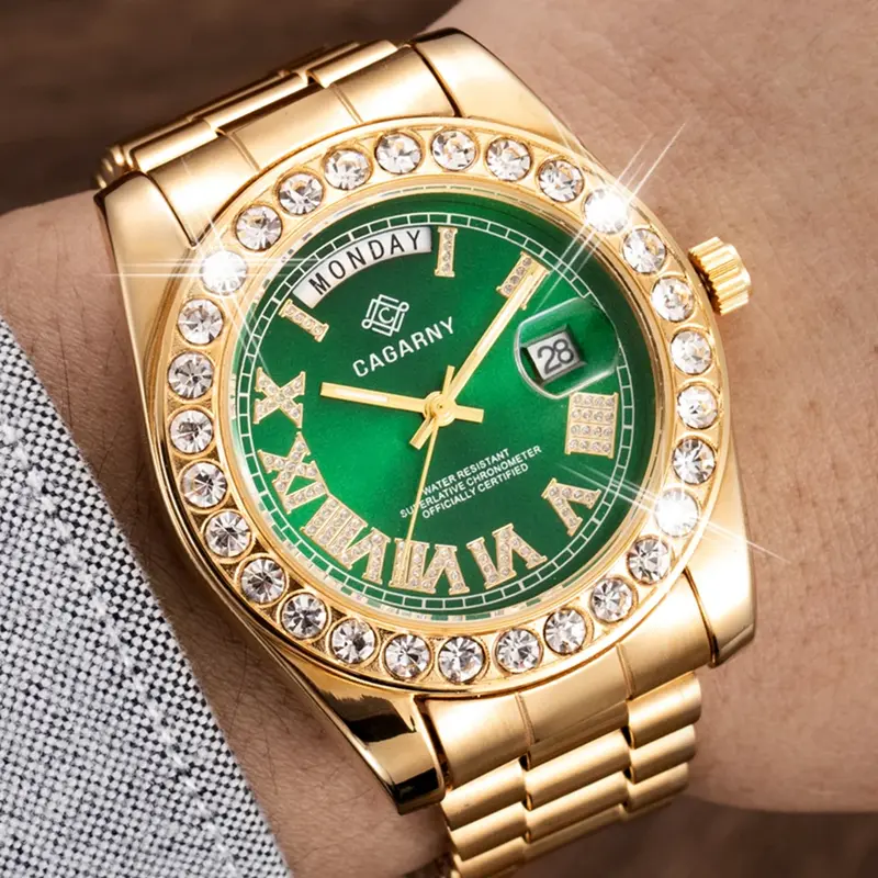 Zegarek Wodoodporny Meski Top Luxus Marke Cagarny Uhr Männer Rolle Iced Out Diamant Business Uhren Mann Gold Männlichen Uhr Frauen