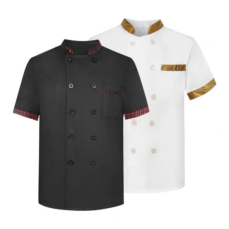 Cook Shirt Breathable Stain-resistant Chef Uniform for Kitchen Bakery Restaurant Double-breasted Short Sleeve Stand for Cooks