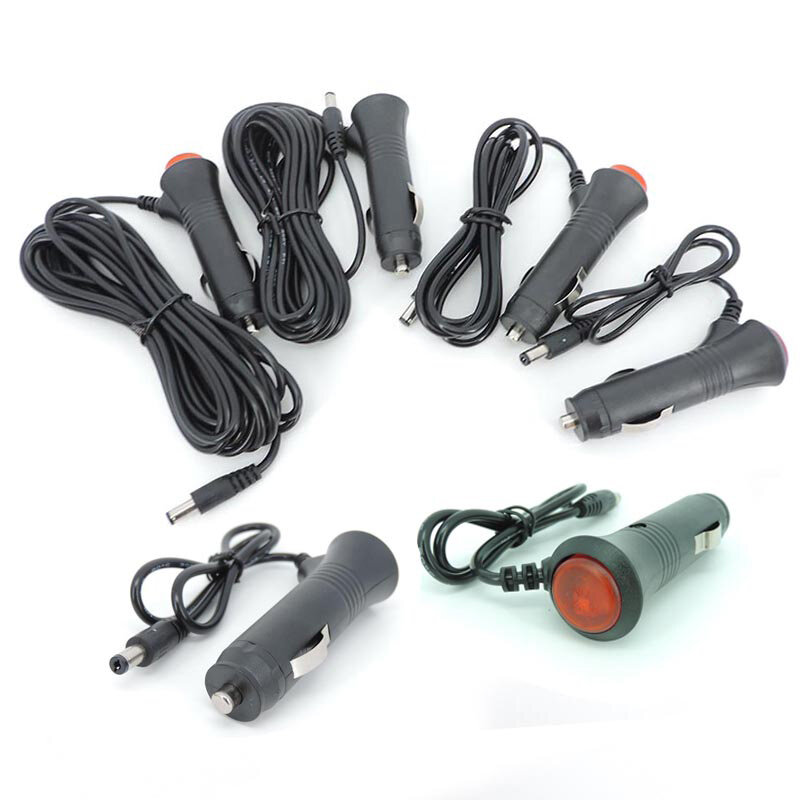 Carregador adaptador carro para monitor e câmera, cabo de extensão de alimentação, cabo plug, interruptor para monitor do carro, DC 12V, 24V, 2.1x5.5mm, 0.5m-5m