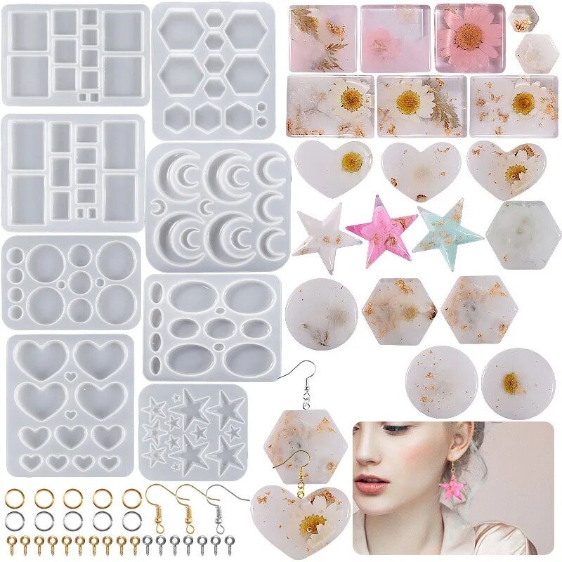 Earring Pendant Silicone Mold DIY Epoxy Resin Mold DIY Geometry Rect Necklace Key Chain Pendant Resin Jewelry Making Accessories