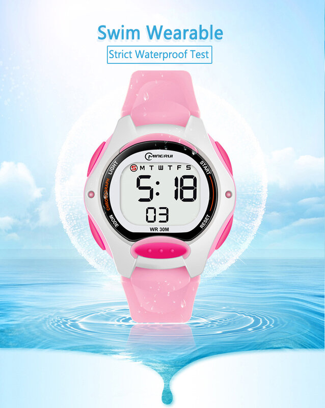 Reloj de diseño para niña, relojes deportivos digitales a prueba de agua, correa de silicona blanca, alarma electrónica, relojes para niños pequeños