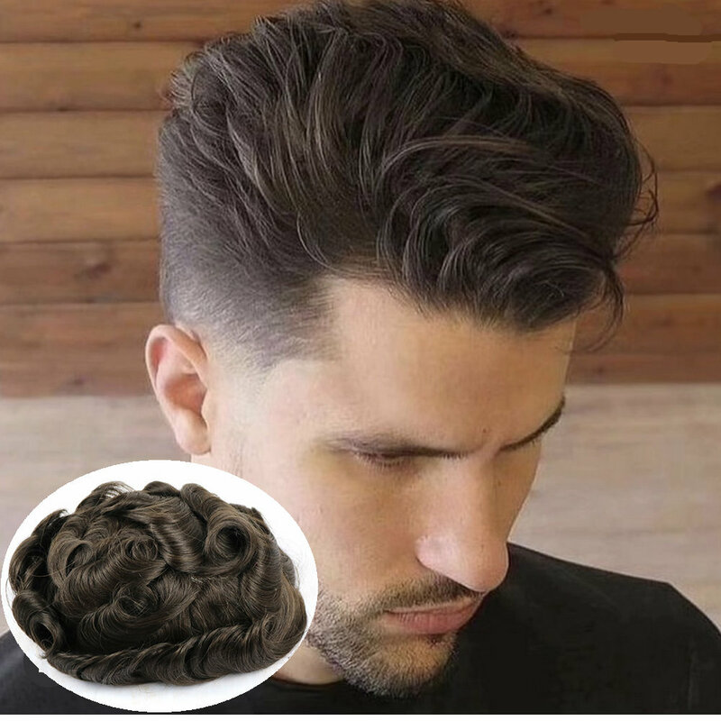 Rambut palsu pria rambut manusia Wig pria Unit rambut ikat dengan NPU penggantian sistem rambut pria tahan lama dan bernapas penjualan