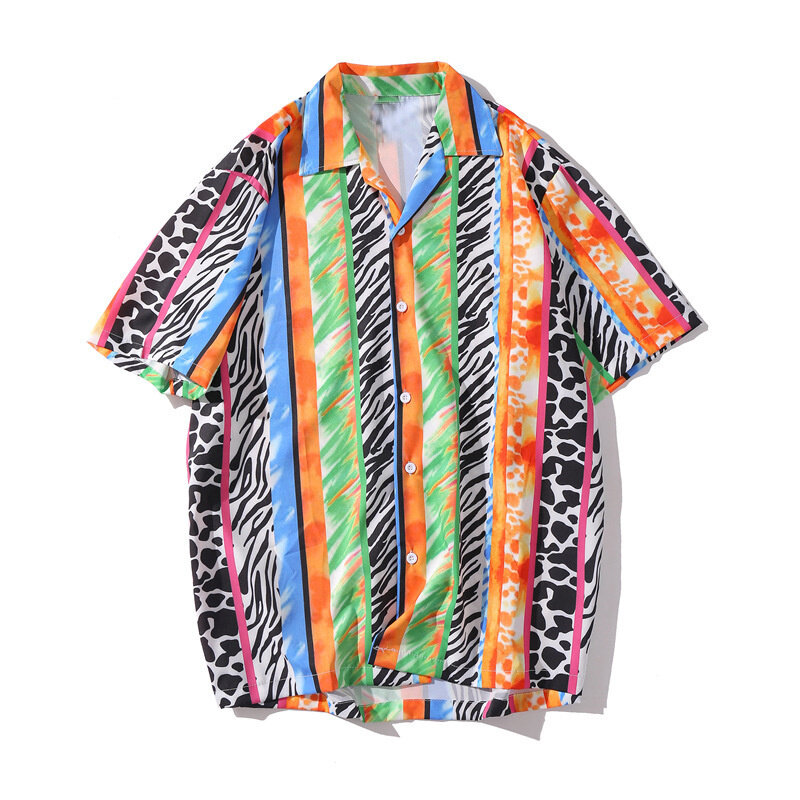 Camisa de manga corta a rayas de color para hombre, ropa de moda para jóvenes, playa, verano, 2022