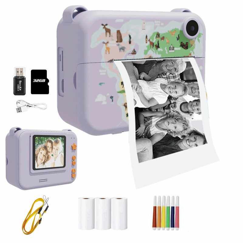 Digital Children Camera Photography 32GTF Instant Print Photo Kids Video Recorder Mini Thermal Printer Educational Birthday Gift