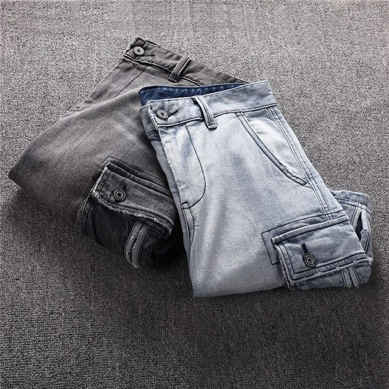 Summer American Style Do Old Washed Straight Denim Cargo Shorts Men 100% Cotton Harajuku Y2K Streetwear Knee Length Beach Jeans