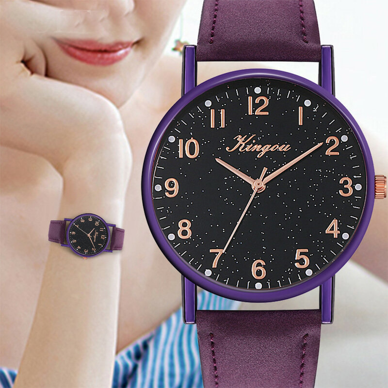 นาฬิกาสายหนังสำหรับผู้หญิงนาฬิกาลายท้องฟ้านาฬิกาข้อมือควอตซ์แฟชั่น montre Femme acier inoxydable montre สำหรับผู้หญิง