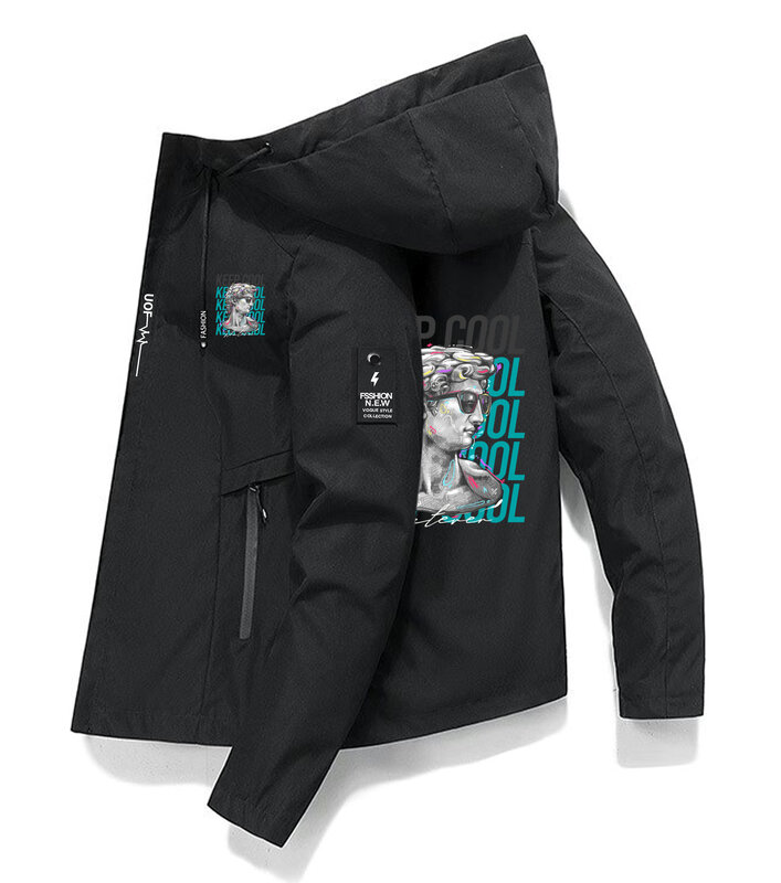 防水フード付きジャケット,冷却彫刻プリント付きコート,暖かいジョギングコート,だぶだぶ,ファッショナブル,2024