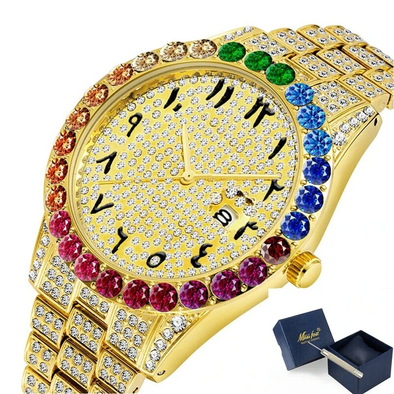 18K золотые часы мужские хип-хоп полностью Бриллианты мужские часы модные кварцевые мужские часы водонепроницаемые часы из нержавеющей стали со льдом reloj hombre