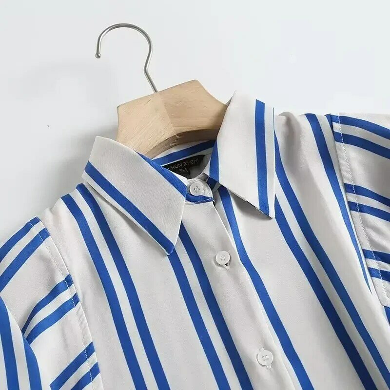 Camisa larga de manga larga con botones para mujer, top elegante con estampado de Joker a rayas dobles, estilo Retro, 2023