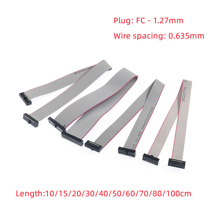 1PCS FC 1.27mm Pitch Gray Flat Ribbon Data Cable IDC Double Ends Same Direction 6/10/14/16/20/30/34/40P JTAG ISP Download Cable