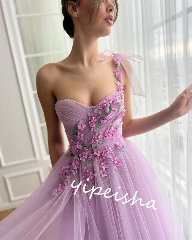 Prom Dress Evening Tulle Beading Flower Homecoming A-line Spaghetti Strap Bespoke Occasion Gown Midi Dresses Saudi Arabia