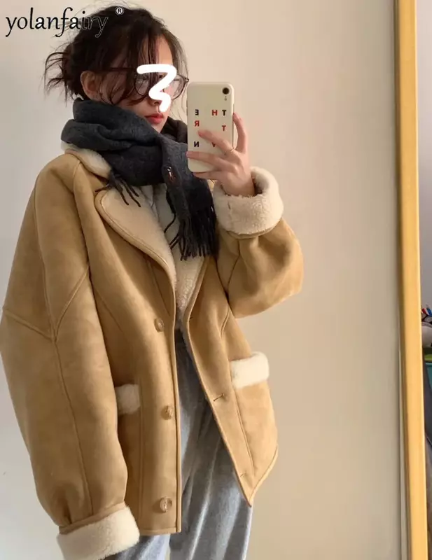 Mantel wol murni baru pakaian terintegrasi bulu komposit untuk wanita mantel bulu Suede jaket Korea jaket musim dingin wanita FCY4997
