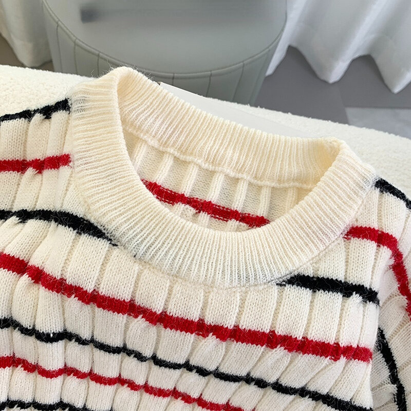 Miękki w paski sweter z dzianiny damskie swetry moda jesień krótki empred kobiet ciągnie znosić płaszcze najwyższej jakości