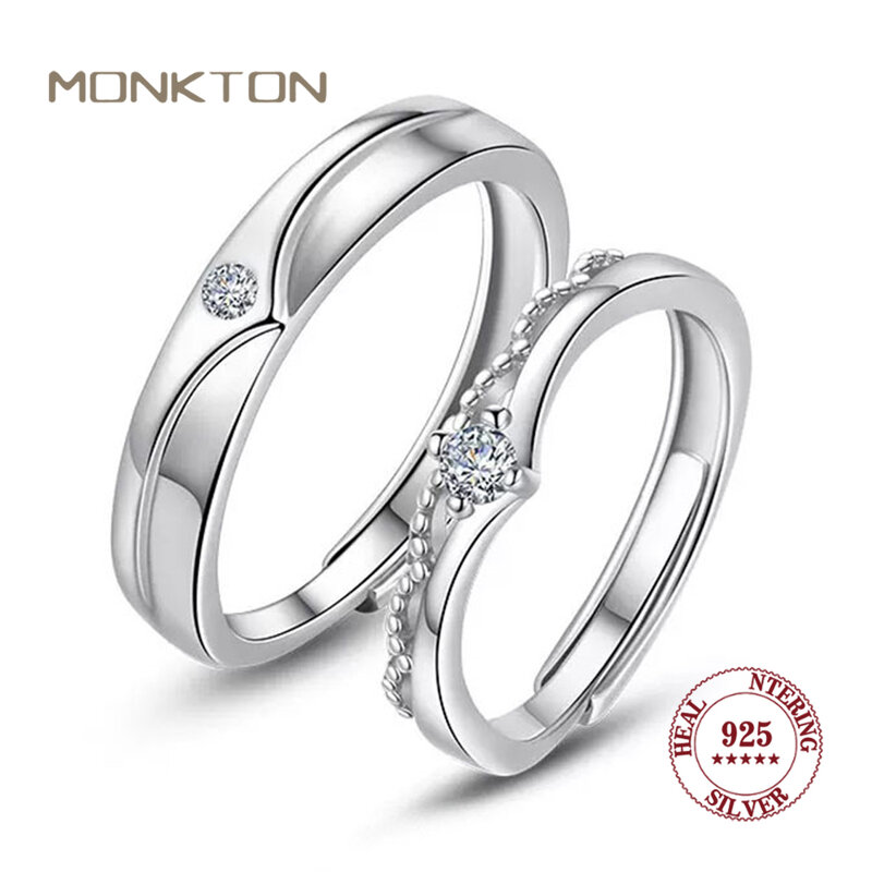 Monkton 100% S925 anelli principe e principessa in argento Sterling per gli amanti anelli coppia corona regolabile gioielli regalo anniversario