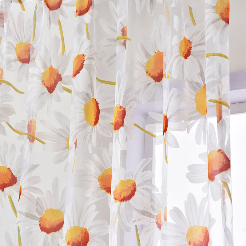 Bedruckte Vorhänge für Wohnzimmer Gänseblümchen gemusterte Fensters cheibe fertiges Produkt Blume Tüll Vorhang Wohnkultur