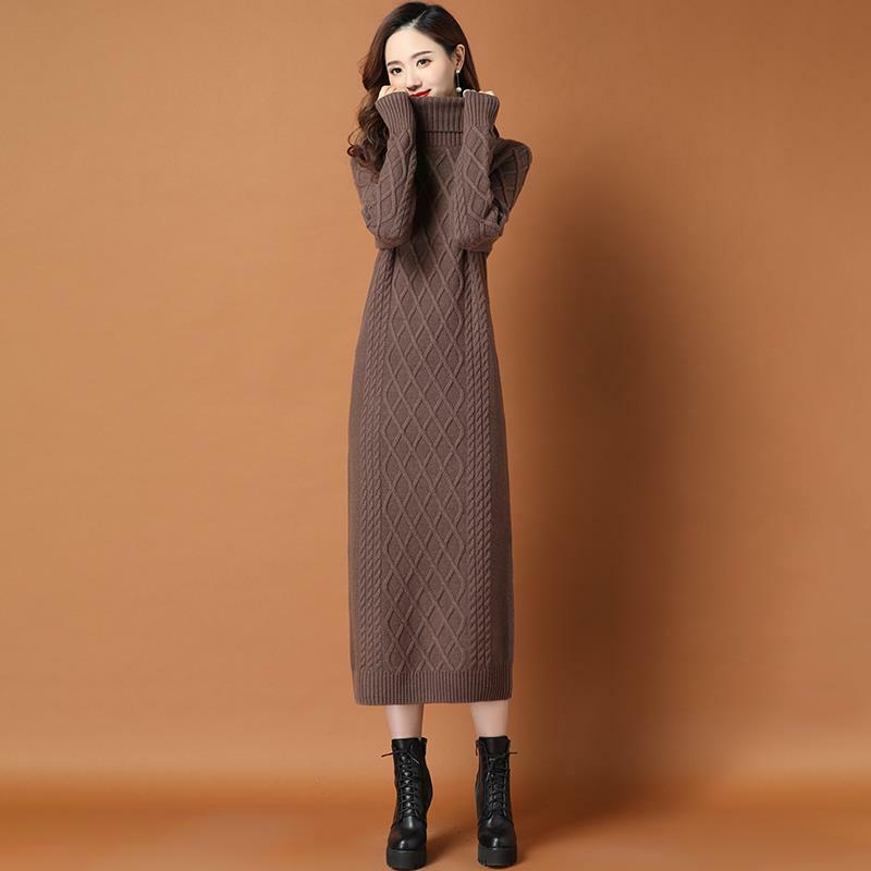 MRMT 2024 Brand New Women's Long Sweater Skirt Over the Knee High Neck Large Size Thinner Knit Dress with Coat